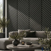 Chevron Black Acoustic Slat Wall Panel – Herringbone Style | 240 × 60 cm