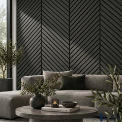Chevron Black Acoustic Slat Wall Panel – Herringbone Style | 240 × 60 cm