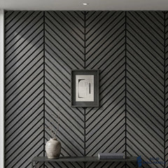 Chevron Dark Grey Acoustic Slat Wall Panel – Herringbone Style | 240 × 60 cm