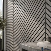 Chevron Light Grey Acoustic Slat Wall Panel – Herringbone Style | 240 × 60 cm