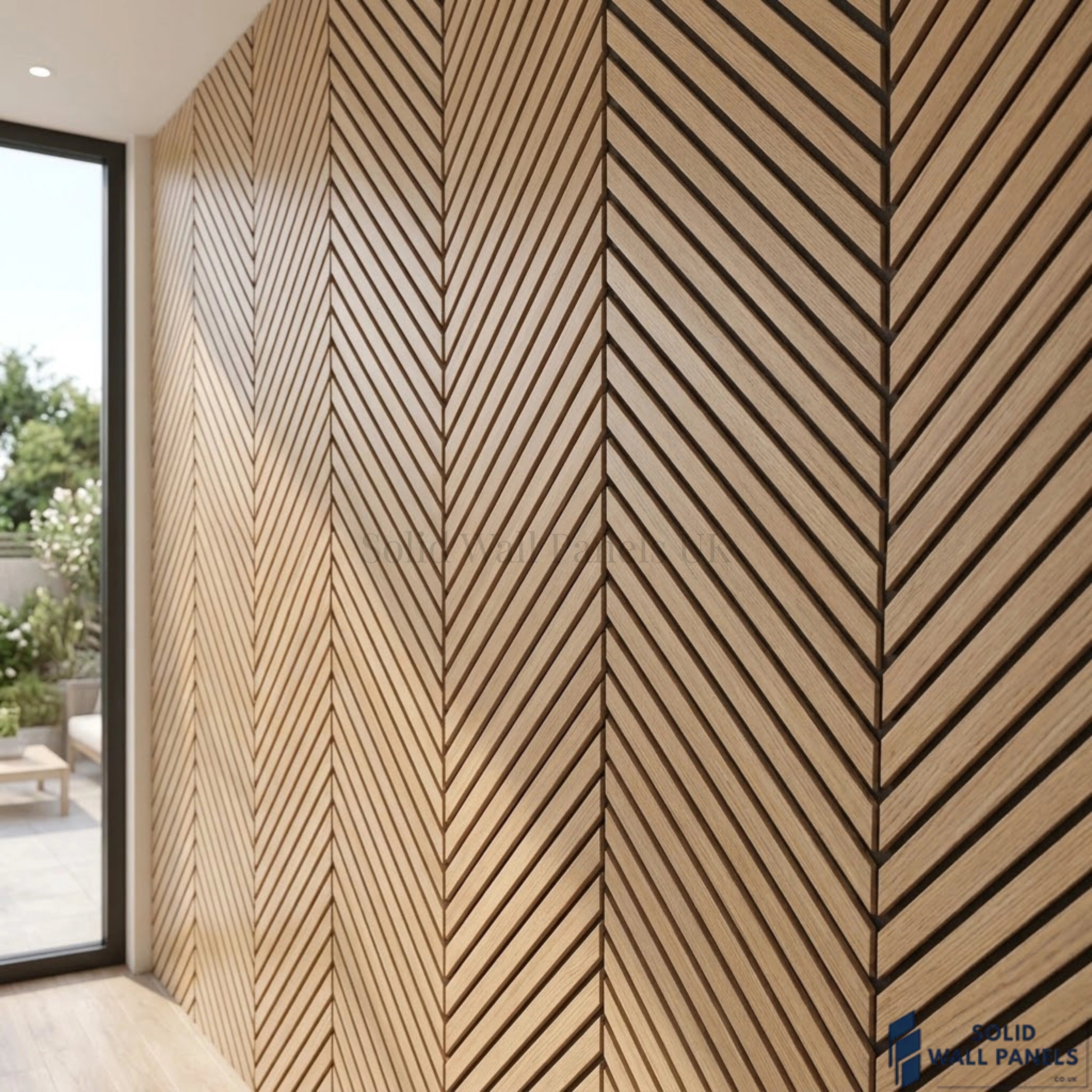 Chevron Oak Acoustic Slat Wall Panel – Herringbone Style | 240 × 60 cm
