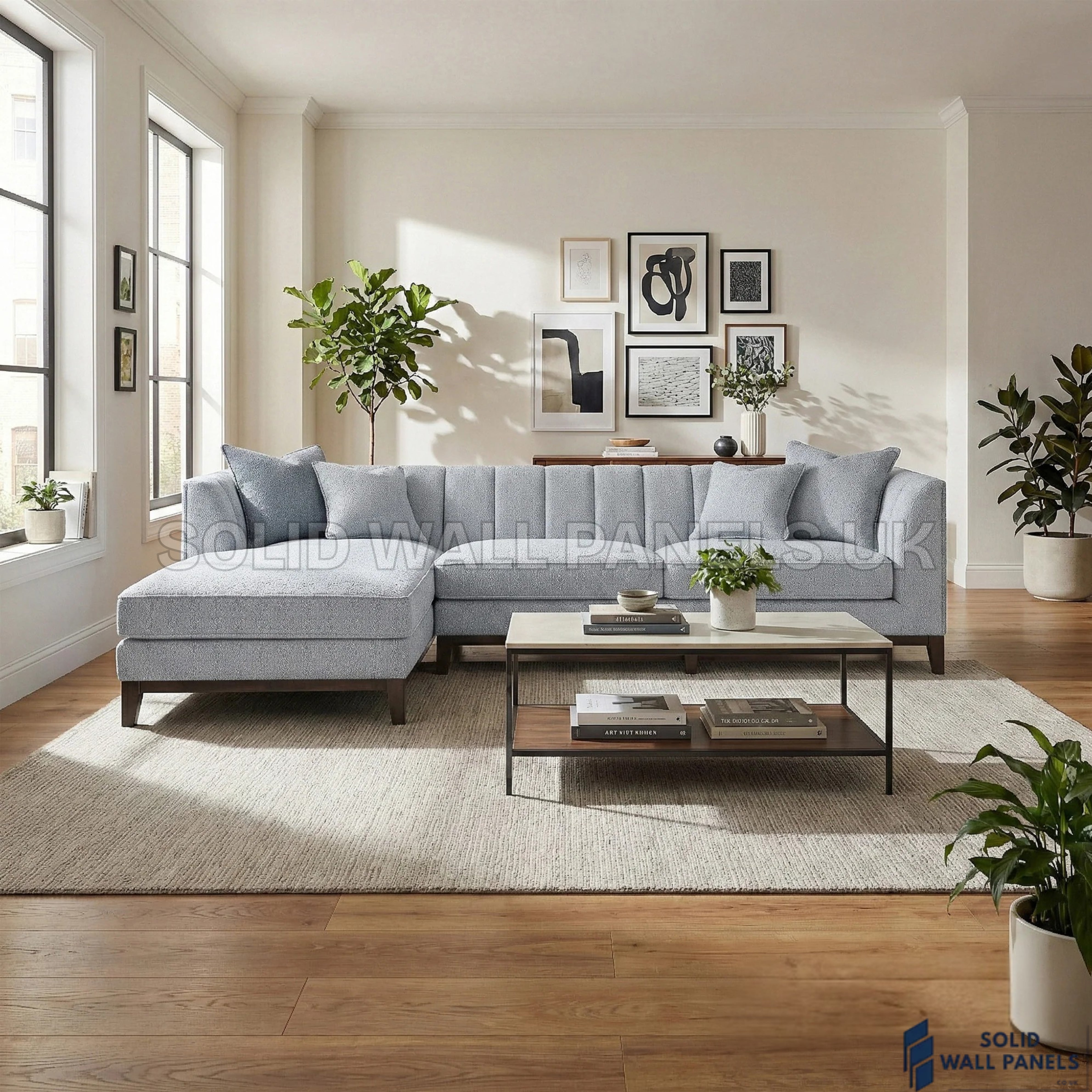 Cooper Bouclé Left Hand Facing Corner Sofa – Dolphin Grey | LHF Mid Century Modern Design