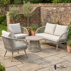 Cove 4 Seater Outdoor Garden Lounge Set – Natural Grey Rope Weave & Round Coffee Table