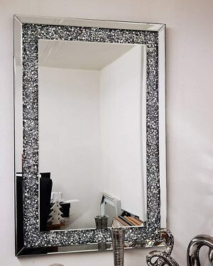 Crush Diamond Mirror – Rectangular Mirror with Crushed Diamond Frame | Solid Wall Panels
