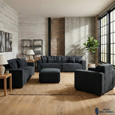 Dakota Sofa Range – Midnight Black Bouclé Fabric | 4 Seater, 3 Seater, Armchair & Footstool Options