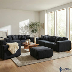 Dakota Sofa Range – Midnight Black Bouclé Fabric | 4 Seater, 3 Seater, Armchair & Footstool Options
