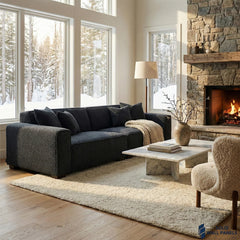 Dakota Sofa Range – Midnight Black Bouclé Fabric | 4 Seater, 3 Seater, Armchair & Footstool Options