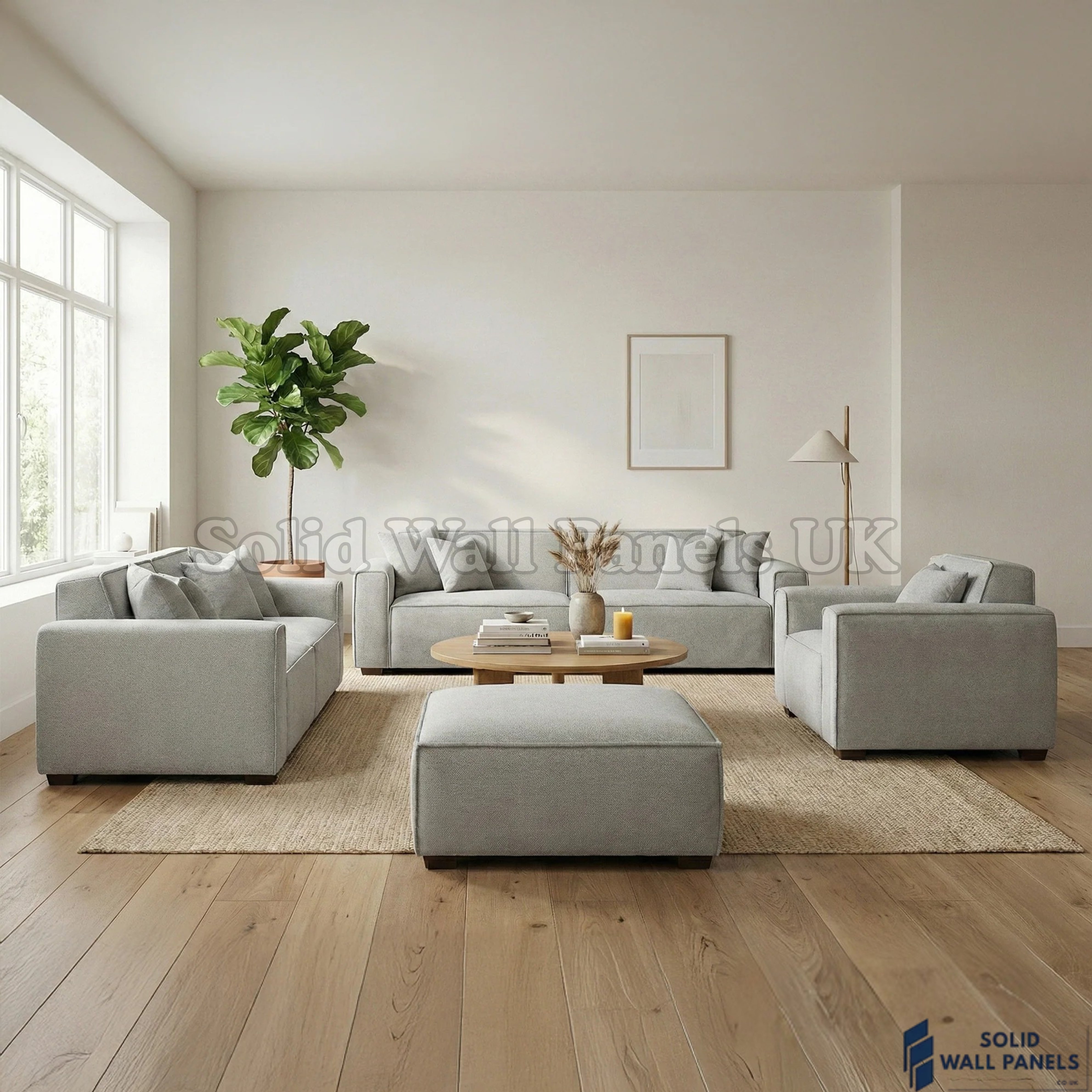 Dakota Sofa Range – Pebble Grey Bouclé Fabric | 4 Seater, 3 Seater, Armchair & Footstool Options
