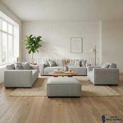Dakota Sofa Range – Pebble Grey Bouclé Fabric | 4 Seater, 3 Seater, Armchair & Footstool Options