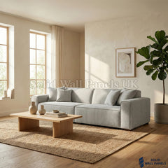 Dakota Sofa Range – Pebble Grey Bouclé Fabric | 4 Seater, 3 Seater, Armchair & Footstool Options