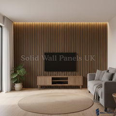 Dark Oak Slatted PVC Interior Wall Panels – Decorative Wood Effect Panelling 240cm (8 Panels per Pack)