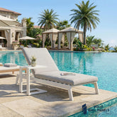 Dasia Luxury Outdoor Sun Lounger – White Aluminium Reclining Sunbed with Side Table
