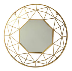 Decorative Round Gold Wall Mirror with Geometric Frame - 80 x 80 cm