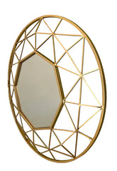 Decorative Round Gold Wall Mirror with Geometric Frame - 80 x 80 cm
