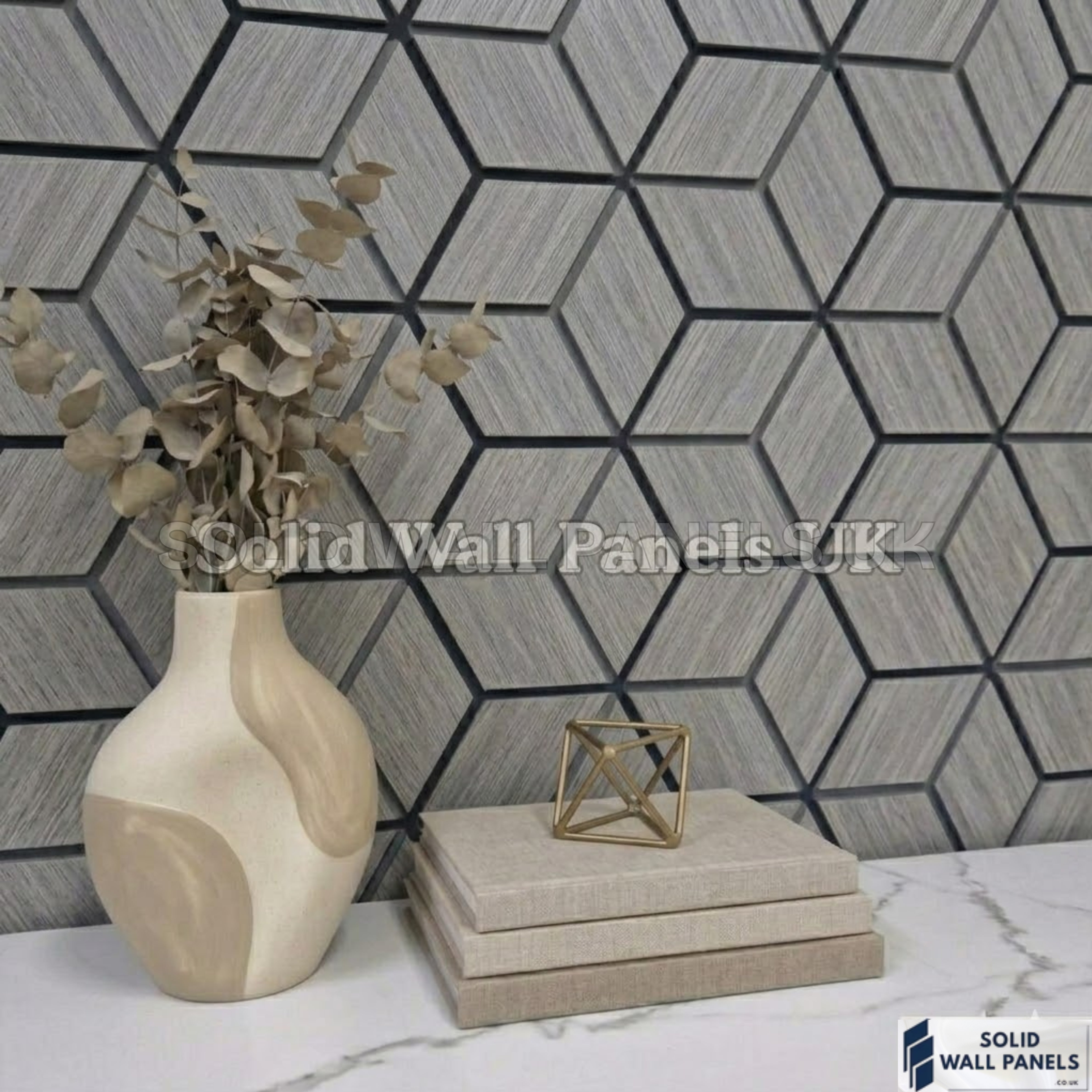Decorative Acoustic Wall Panels Grey 240×60cm UK | Geometric Blocks Design