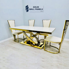 Elina Marble Dining Table – Luxury Black & Gold / Cream & Gold Design