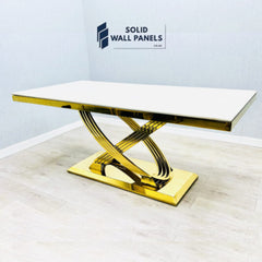 Elina Marble Dining Table – Luxury Black & Gold / Cream & Gold Design