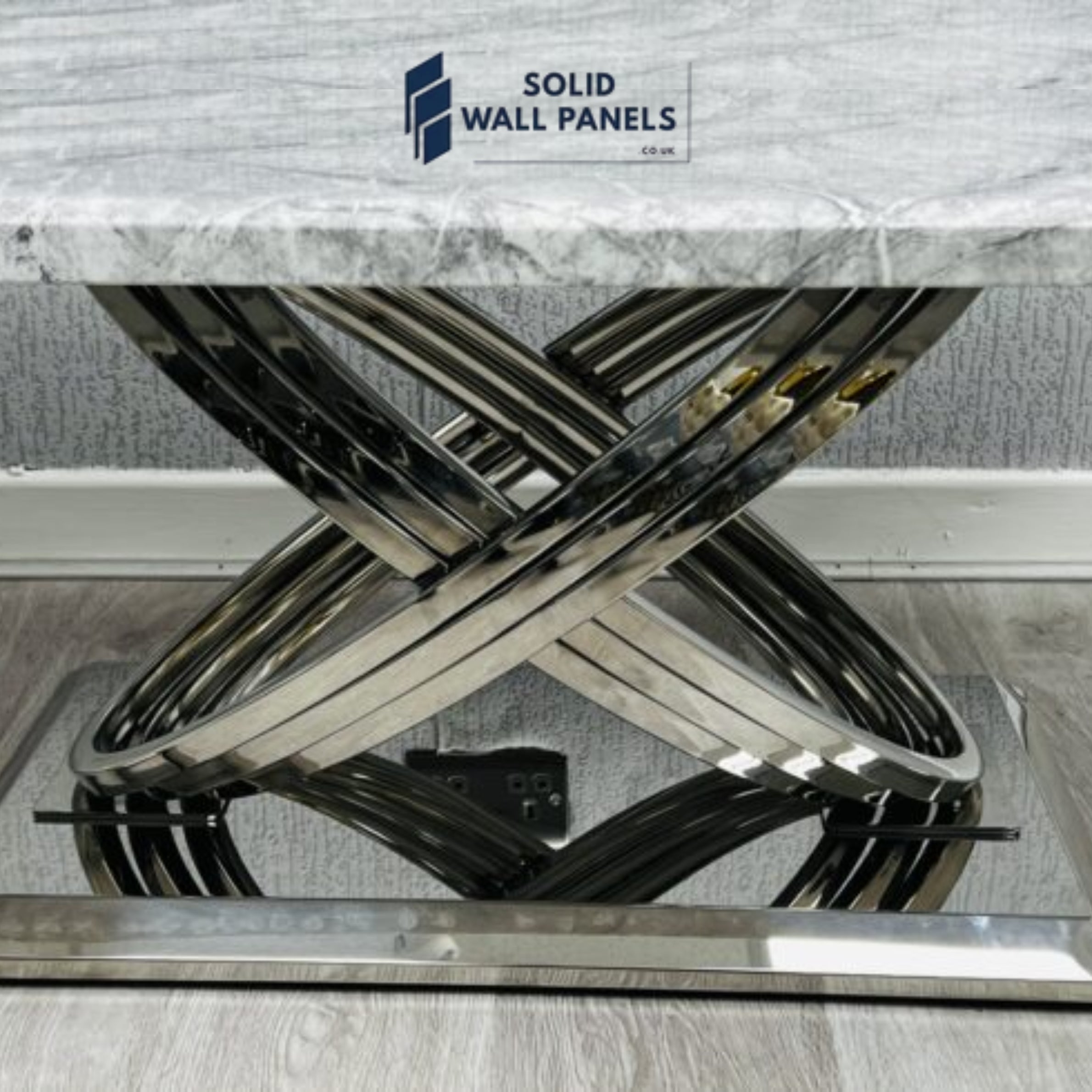 Elina Grey Marble Coffee Table – Elegant Design with Silver Frame