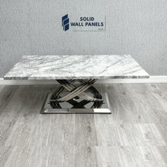 Elina Grey Marble Coffee Table – Elegant Design with Silver Frame