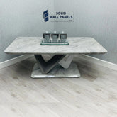 Georgia Coffee Table – Elegant Grey Marble Top with Modern Geometric Base