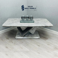Georgia Coffee Table – Elegant Grey Marble Top with Modern Geometric Base