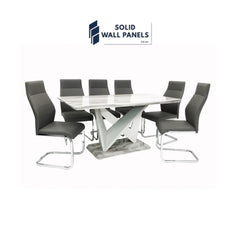 Georgia Marble Effect Dining Table Set with 6 Berlin Chairs – Modern Grey Finish