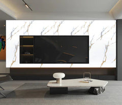 Luxury White Marble Media Wall Panels with Gold Veins – 60 x 240 cm