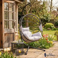 Hanging Egg Chair with Foldable Design & Luxury Cushions – Light Grey PE Rattan