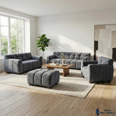 Harlem Sofa Range – Steel Velvet Fabric | 3 Seater, 2 Seater, Chair & Stool | Modern Luxury Design