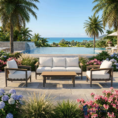 Hemera 5-Seater Lounge Set – Truffle Aluminium Garden Sofa Set with PS Wood Coffee Table