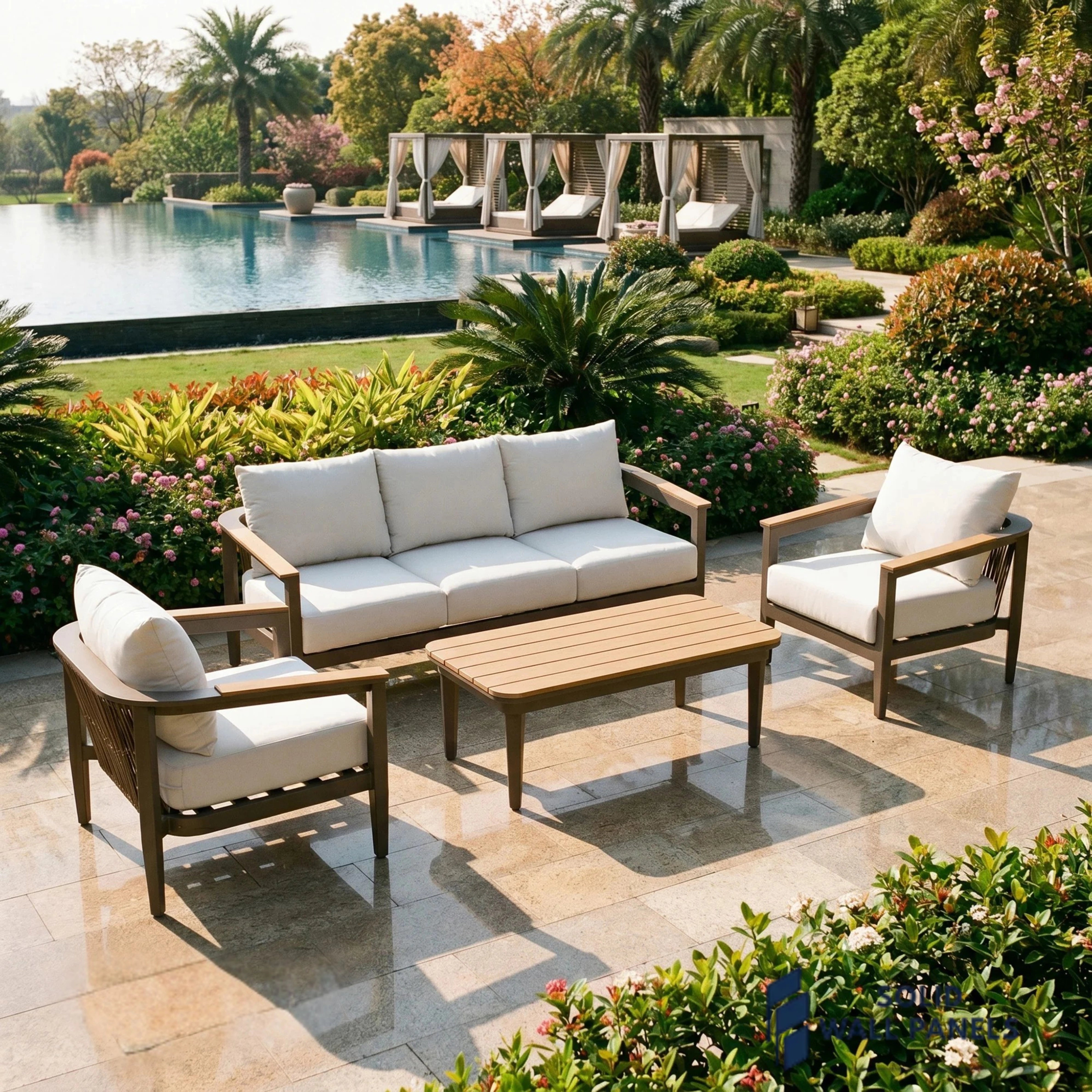 Hemera 5-Seater Lounge Set – Truffle Aluminium Garden Sofa Set with PS Wood Coffee Table