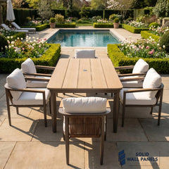 Hemera 6-Seater Luxury Dining Set – Truffle Aluminium Garden Dining Set with PS Wood Table