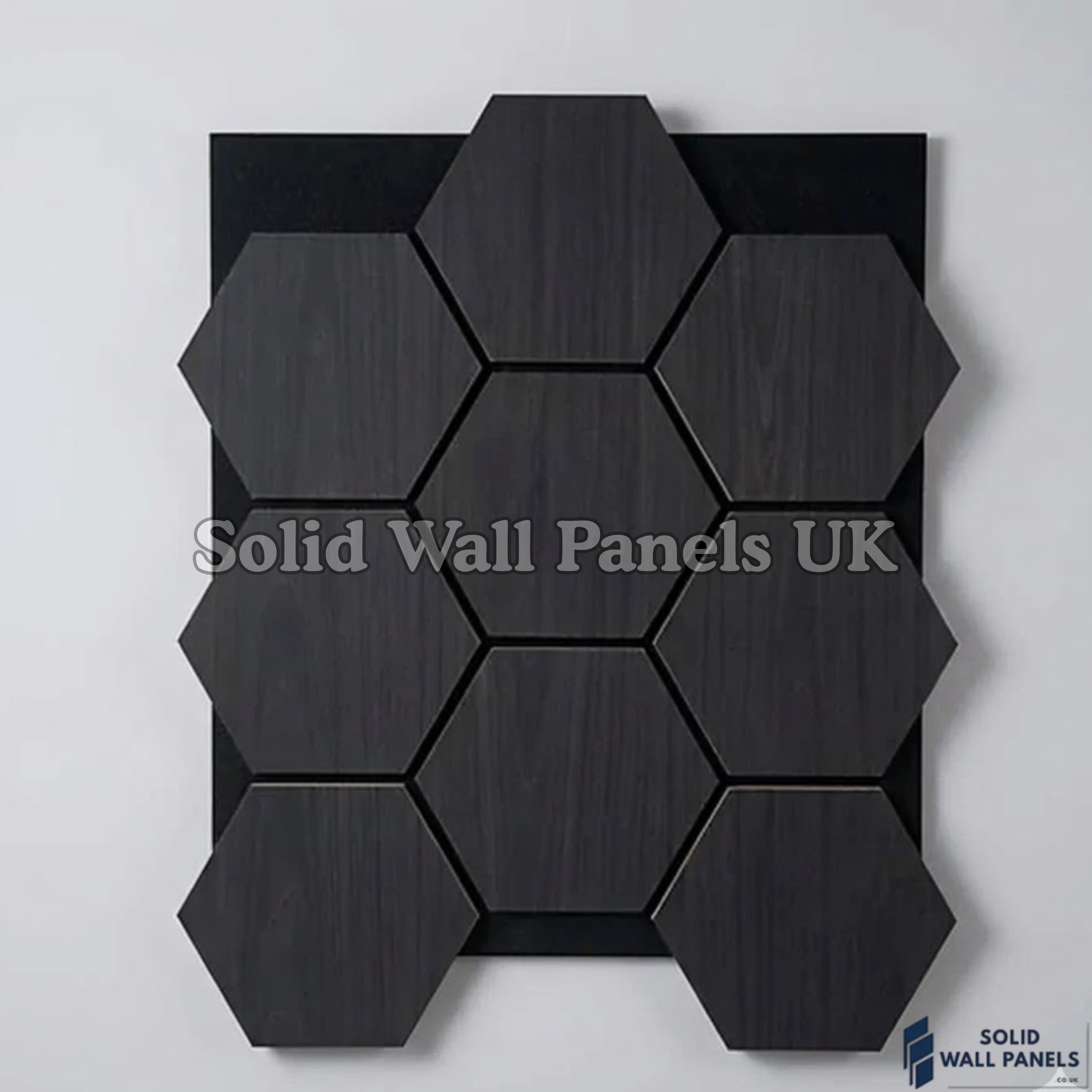 Hexagon Acoustic Wall Panels - Charcoal Black (Set of 4) | Soundproof Wood Panels | Solid Wall Panels UK