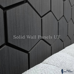 Hexagon Acoustic Wall Panels - Charcoal Black (Set of 4) | Soundproof Wood Panels | Solid Wall Panels UK