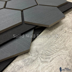 Hexagon Acoustic Wall Panels - Charcoal Black (Set of 4) | Soundproof Wood Panels | Solid Wall Panels UK