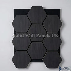 Hexagon Acoustic Wall Panels - Charcoal Black (Set of 4) | Soundproof Wood Panels | Solid Wall Panels UK
