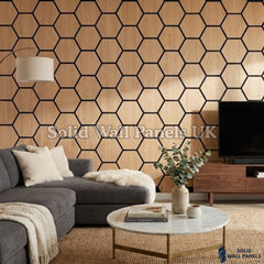 Hexagon Acoustic Wall Panels - Light Oak (Set of 4) | Soundproof Wood Panels | Solid Wall Panels UK