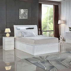 High Gloss Rugby Bed with LED Lights – Modern Storage & Fast UK Delivery