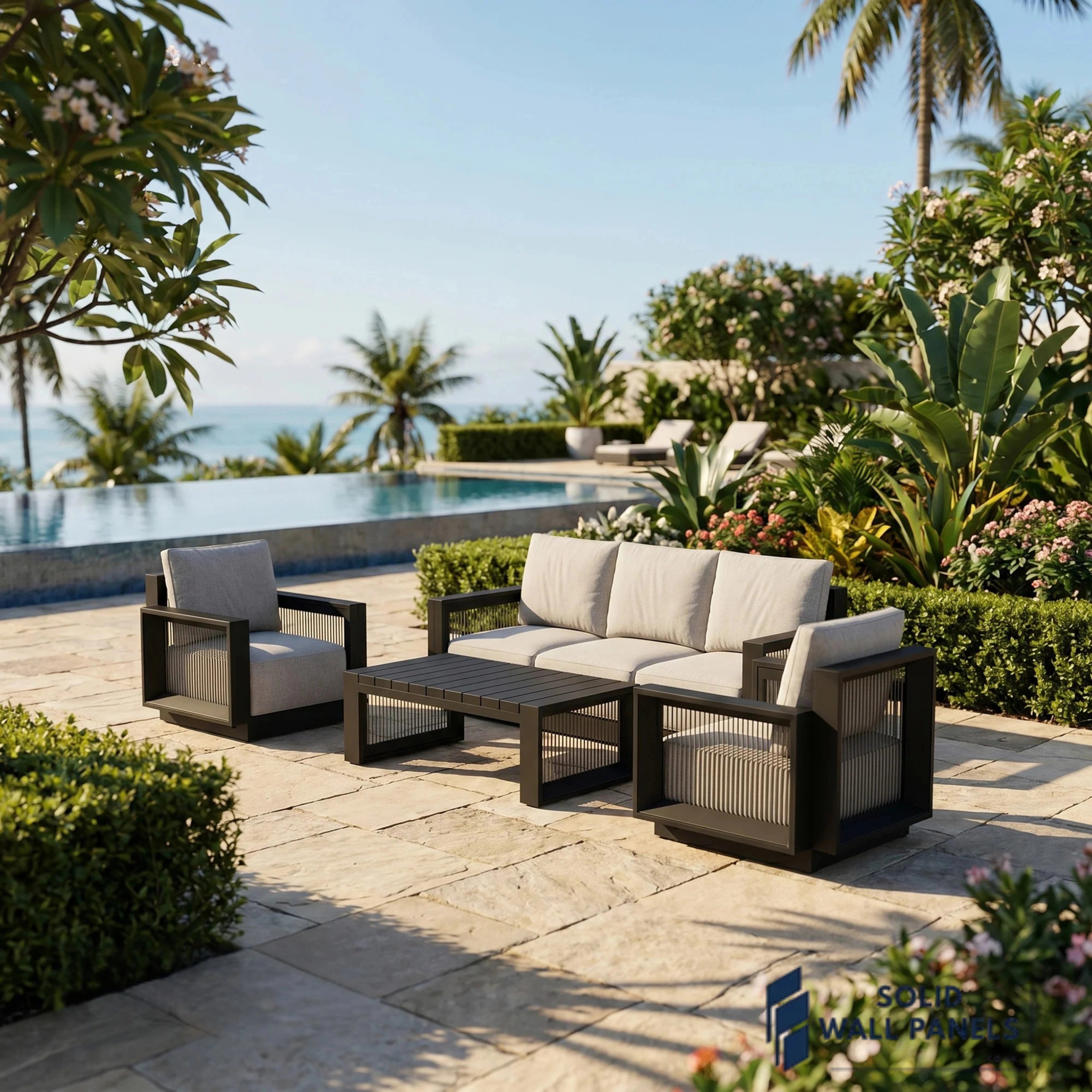 Ikos 5-Seater Lounge Set – Onyx Architectural Aluminium Garden Sofa Set with Table