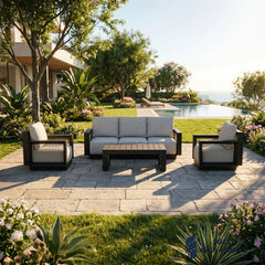Ikos 5-Seater Lounge Set – Onyx Architectural Aluminium Garden Sofa Set with Table