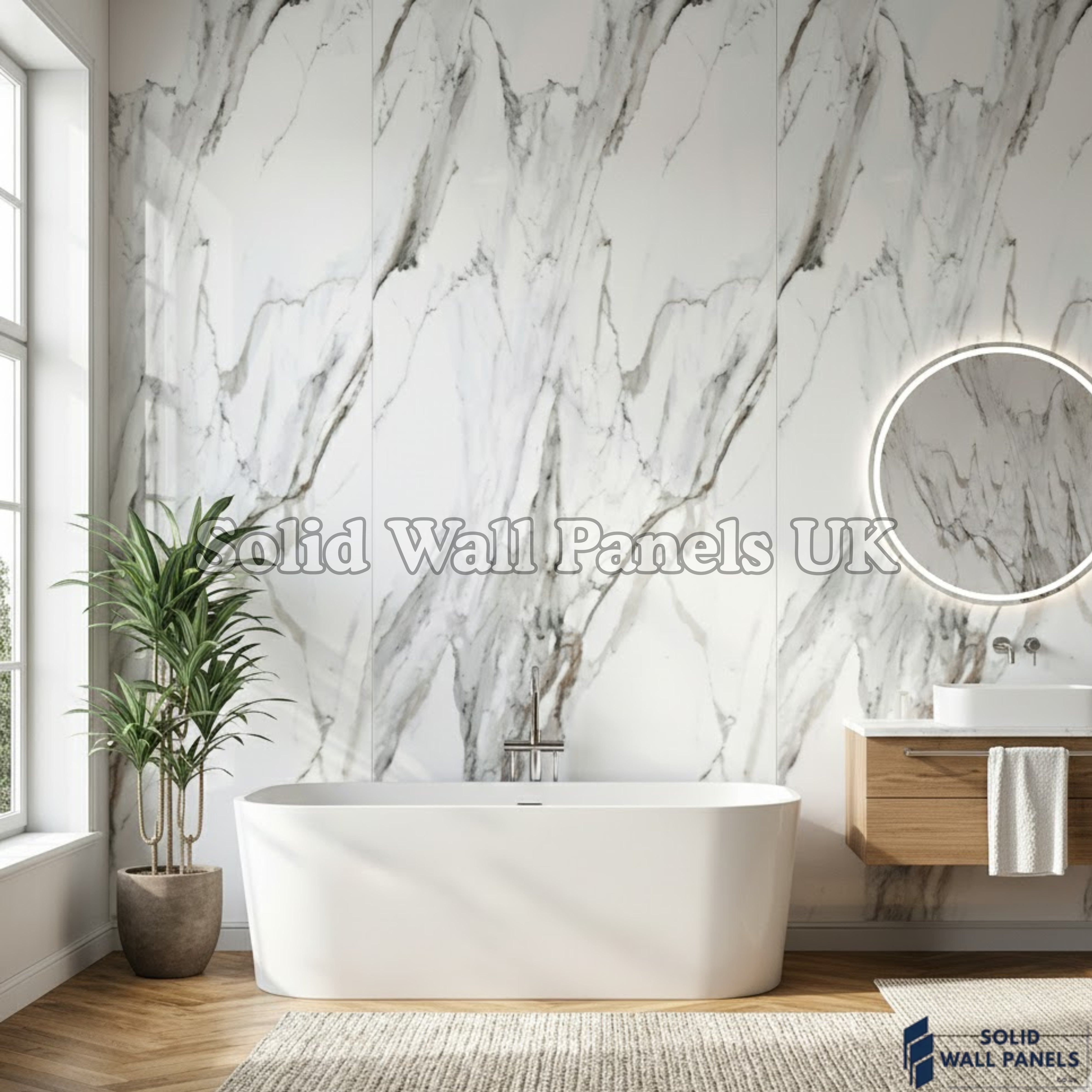 Kitchen & Bathroom PVC Wall Panels – White Marble (60 × 240 cm) | Solid Wall Panels UK