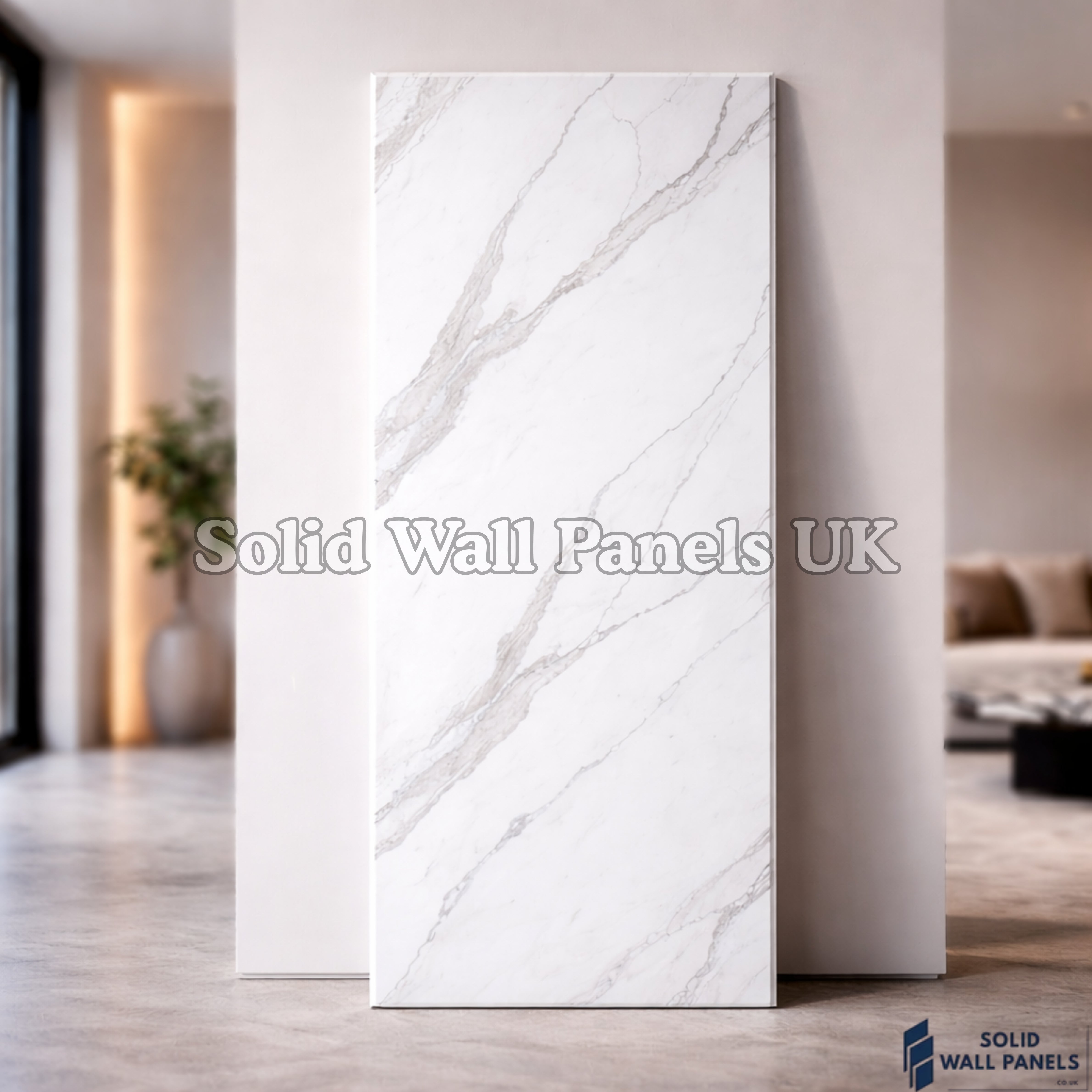 Kitchen & Bathroom PVC Wall Panels – White Marble Effect (60 × 240 cm) | Solid Wall Panels UK