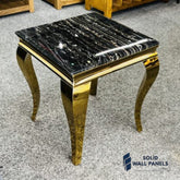 Sofia Black & Gold Marble Lamp Table – 50cm Luxury Side Table