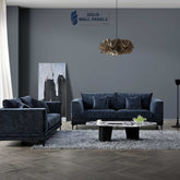 Lenox Sofa – Aegean Blue Velvet | 3 Seater & 2 Seater | Mid-Century Modern Design