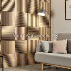 Square Acoustic Wood Wall Panels – Light Oak (60×60 cm, Set of 12) | Solid Wall Panels UK