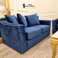 Lincoln Crushed Velvet 3 & 2 Seater Sofa – Marine Blue | Scatter Back Cushions