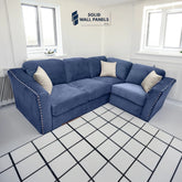 Lincoln Velvet 4 Seater Corner Sofa – Plush Marine Blue | Chrome Stud Detail