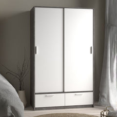 Line White & Concrete Sliding Door Wardrobe - Exclusive Interior