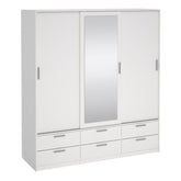 Line White Wardrobe with 3 Sliding Doors 6 Drawers in White