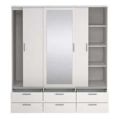 Sliding Feature of Line White Wardrobe with 3 Doors 6 Drawers